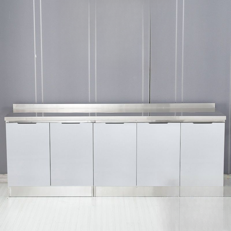 Chalk Kitchen Storage Cabinet with Closet Cabinet, Standard Size, 1 to 4 Internal Shelves, Stainless Steel Countertop, 2 to 5 Doors, and Kitchen Cupboards Storage