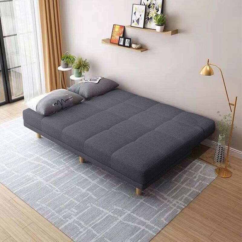 Modern Simple Style Twin Size Convertible Futon Sofa Bed with Biscuit Back, Flannel Upholstery, and Seating for 3