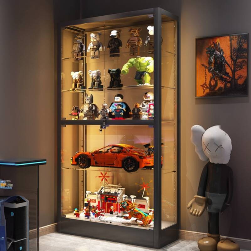 Elegant Glass Floor Curio Cabinet with Container Storage and Sealed Cabinet