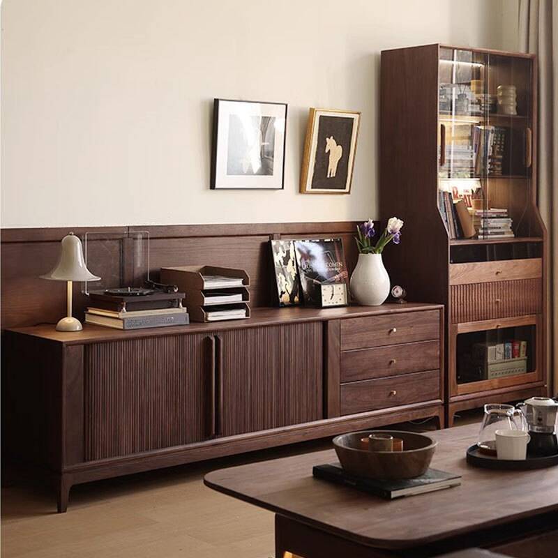 Warm Shaker Natural Wood TV Stand with Flexible Shelf and 2 Doors