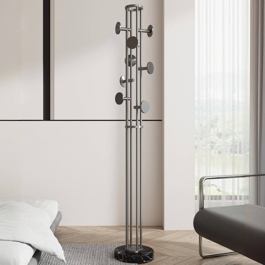 Art Deco Stainless Steel Hall Tree with Stainless Alloy Hook and Marble Base