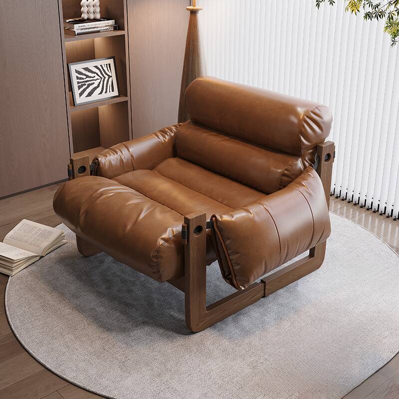 Trendy Solid Colour Accent Chair with Cushion Back and Armrest in Midnight Black/White/Sepia