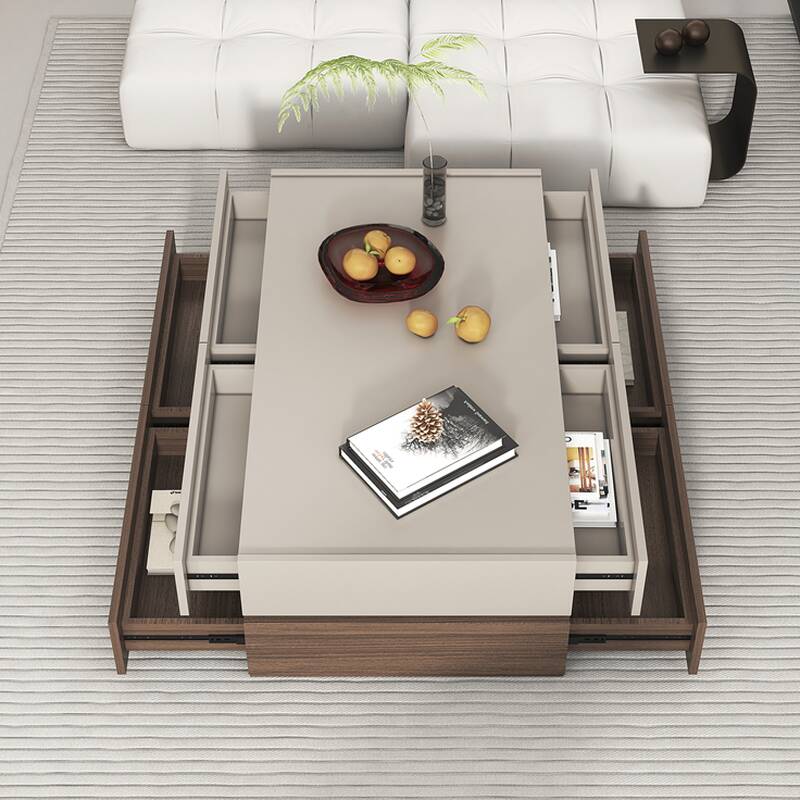 Sand Timber Geometric Figure Accent Table with Drawers in a Modern Style