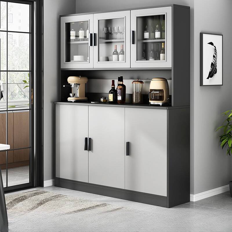 Art Deco Reclaimed Wood Narrow Buffet Table with 1 Shelf, 6 Doors & Cupboard, Larder