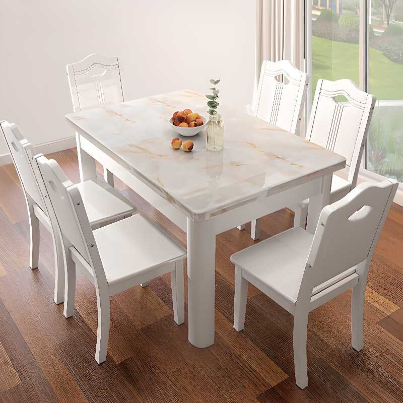 Shaker Style Rectangular Slate Stone Dining Table Set for 4 with Fixed Table and 4 Legs
