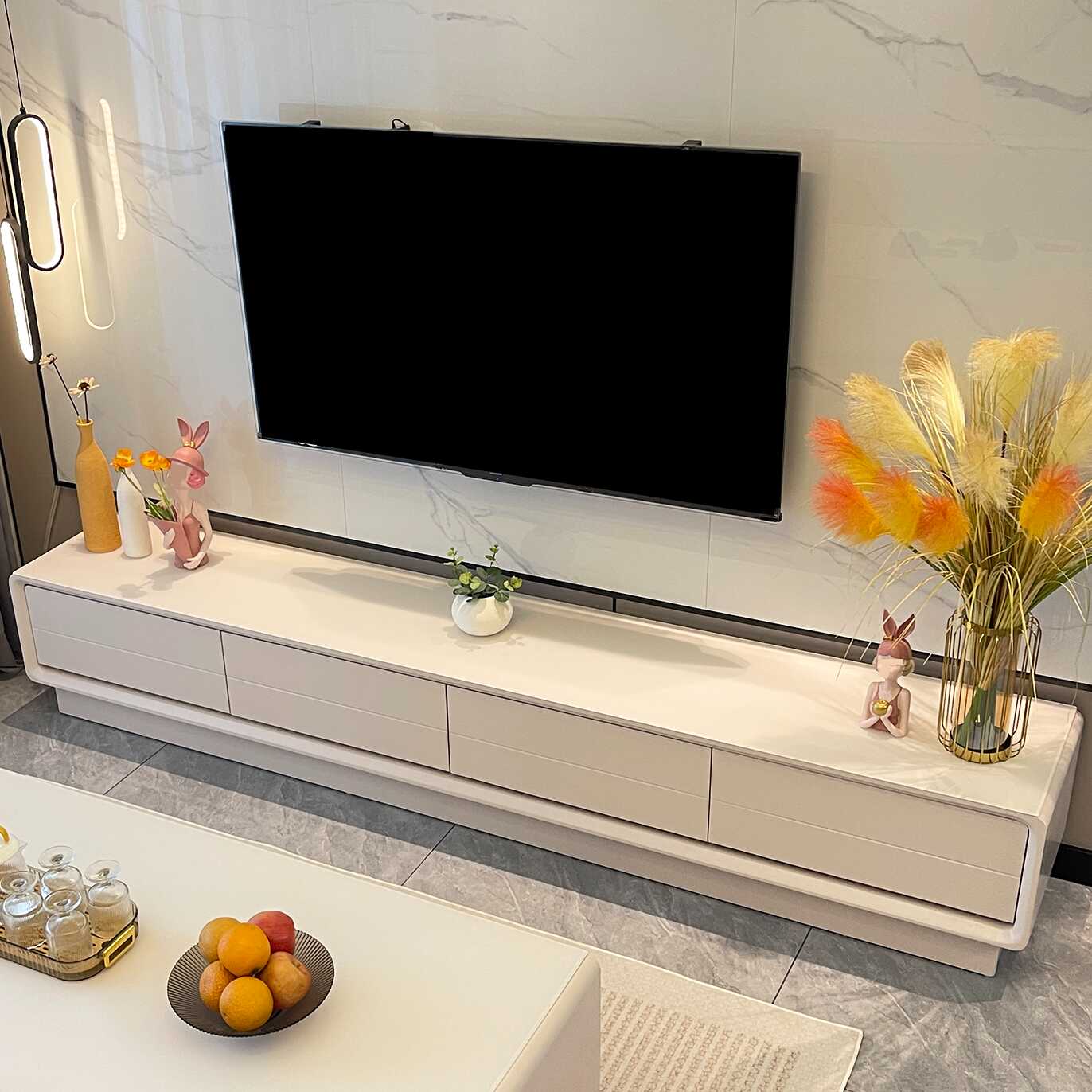 Modernism Simple Style Vitreous TV Stand with 4 Drawers and Cable Management