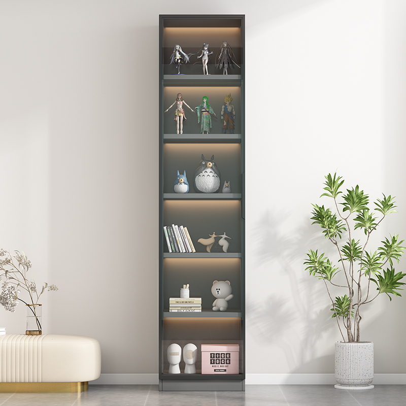 Painted Black Modish Solid Wood Ground Accent Cabinet with 1 Cabinet, Multiple Shelves, and Glass-panel Door