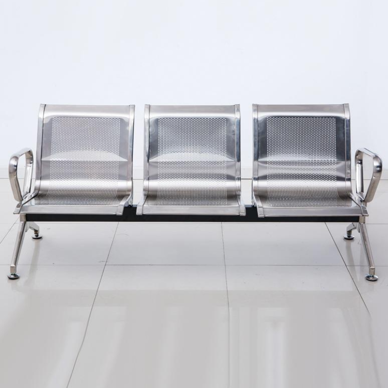 Classic Fire-retardant Silver Stainless Alloy Outdoor Bench with Curved Arm and Back