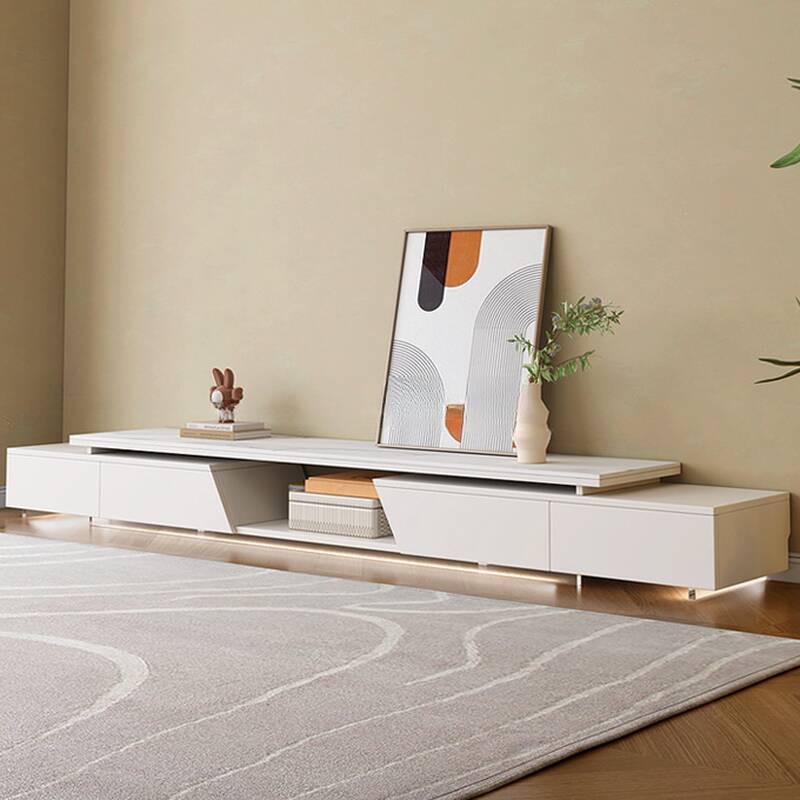 Modern Simple Style Stone Rectangular TV Stand with Shelf, 4 Drawers, and Open-air Storage