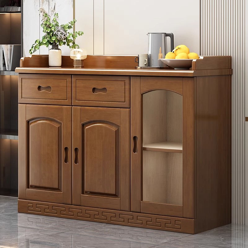 Art Deco Natural Wood Sideboard with 3 Drawers/2 Drawers, Standard/Narrow Size, 1 Shelf, Cabinet Storage, and Glazed Door