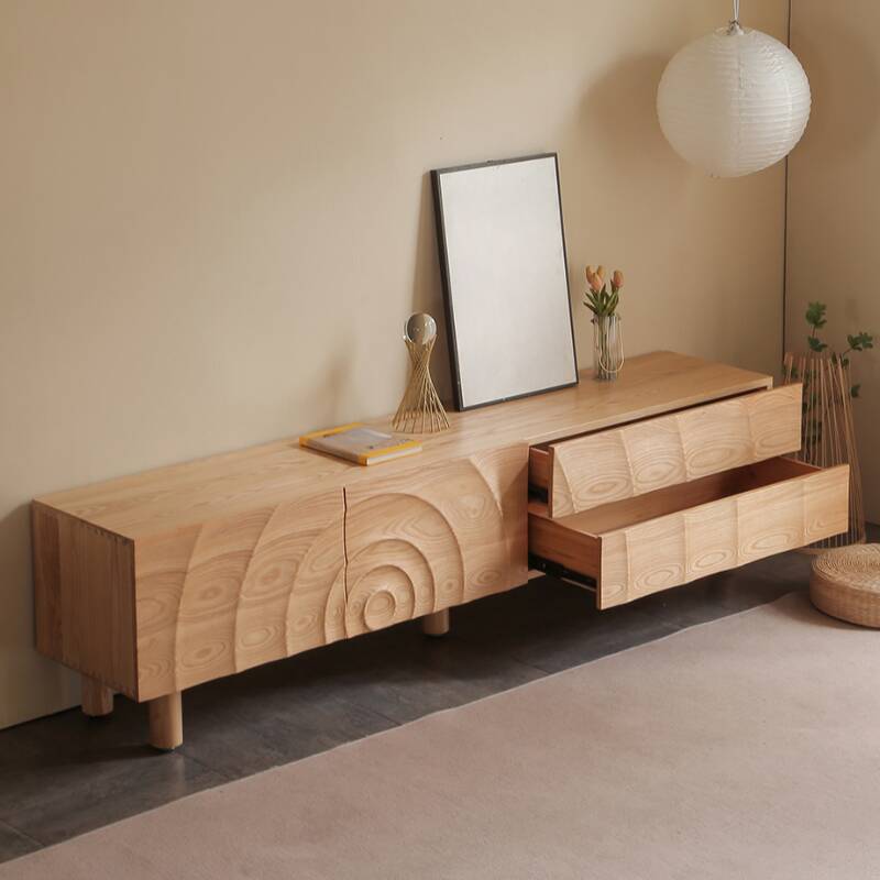 Natural Wood Colour TV Stand with Adaptable Shelf and 2 Doors