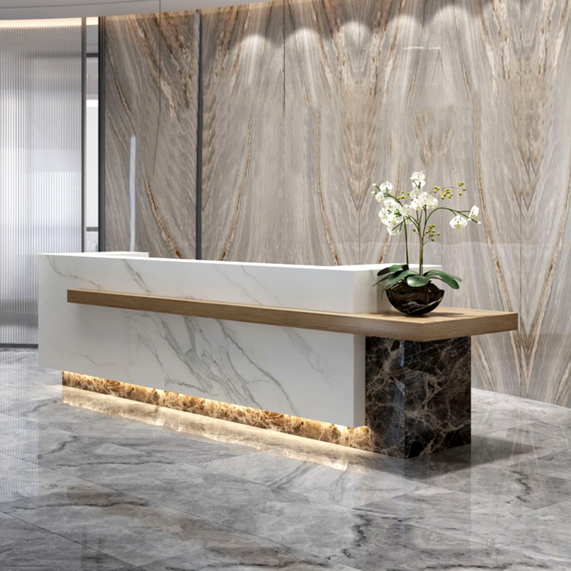 Reception Desk Rectangle with Keyboard Tray and Cable Management, Manufactured Wood Top