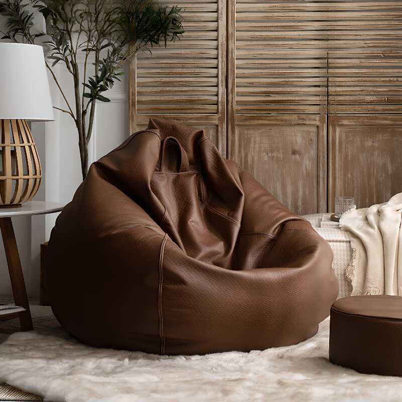 Antique Brown/Beige/Green Artificial Leather Solid Colour Beanbag Chair for Seats 1 with Expanded Polypropylene Beans Filing, Bean Bag Chair