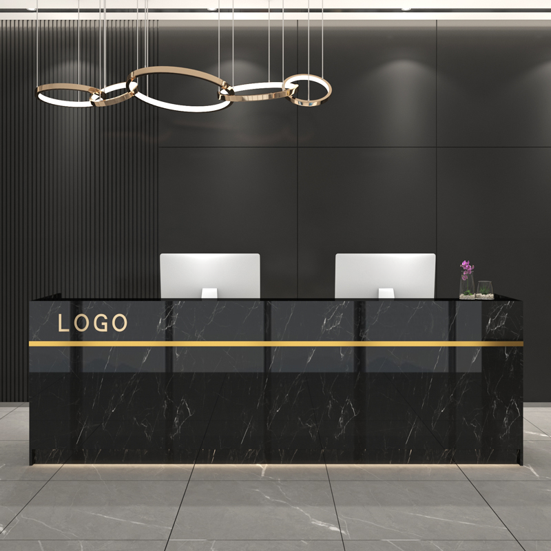 Rectangle Manufactured Wood Top Reception Desk with Keyboard Tray, Hutch and Cable Management