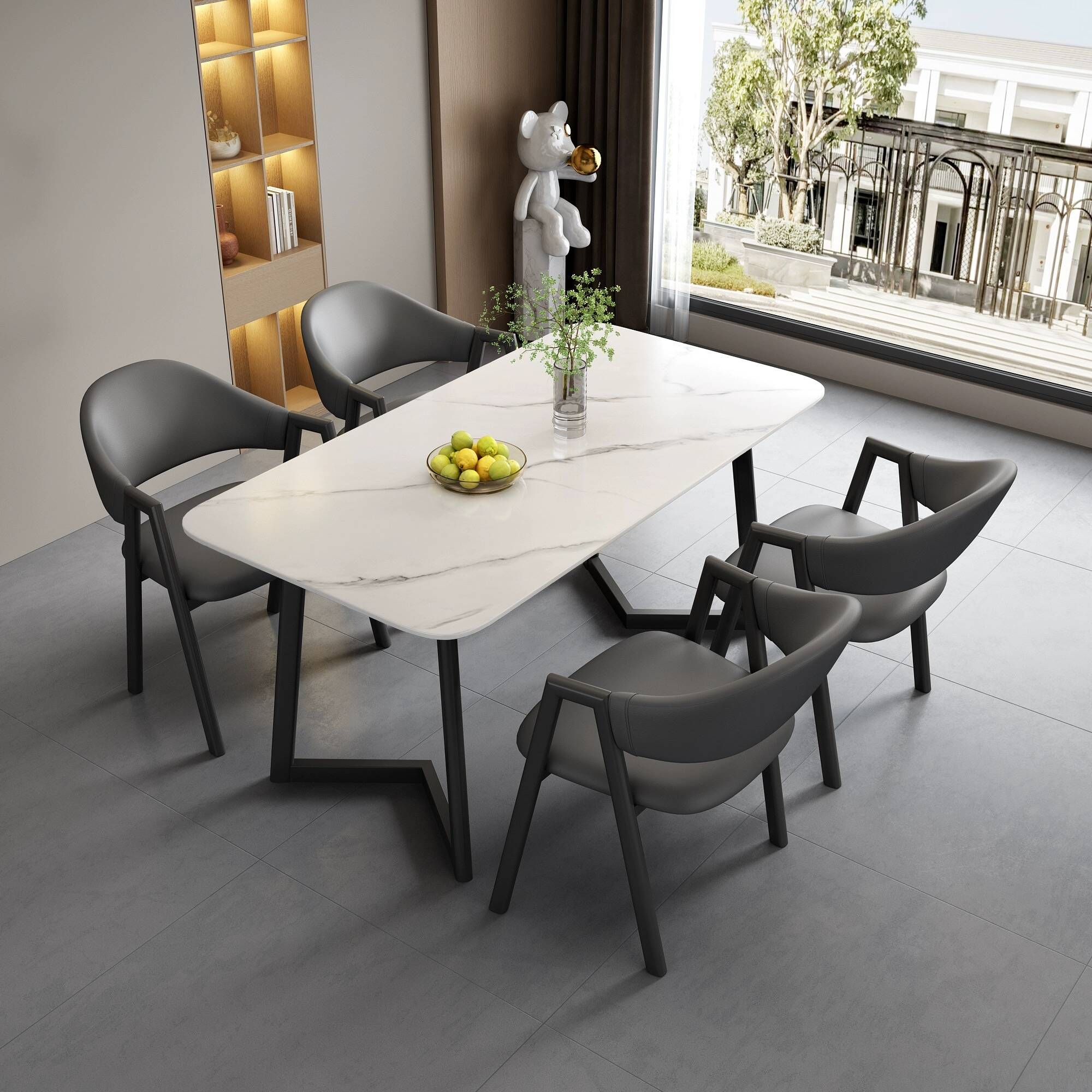 Art Deco Sintered Stone Dining Table Set for 4 People