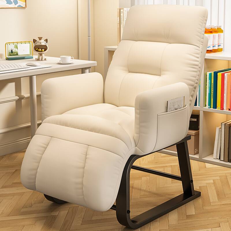 Trendy Lime Green/Beige/Orange Faux Leather Reclining Accent Chair with Solid Colour, Metal Frame, Non Rocking Base and Pocket