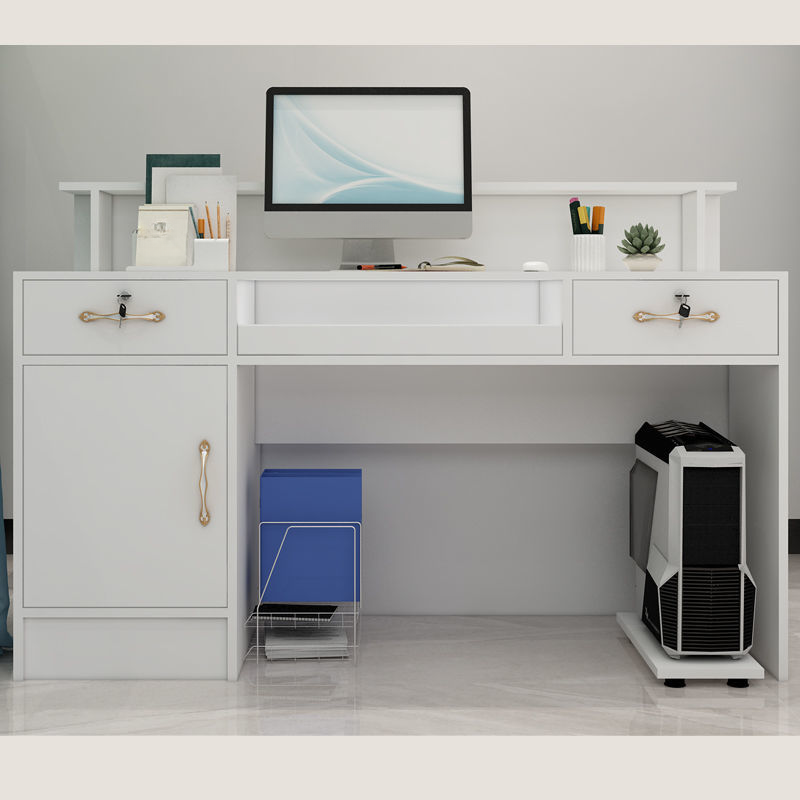 Rectangular Reception Desk with Locker, Hutch, Keyboard Tray, Cable Management, Filing Cabinet, and Manufactured Wood Top