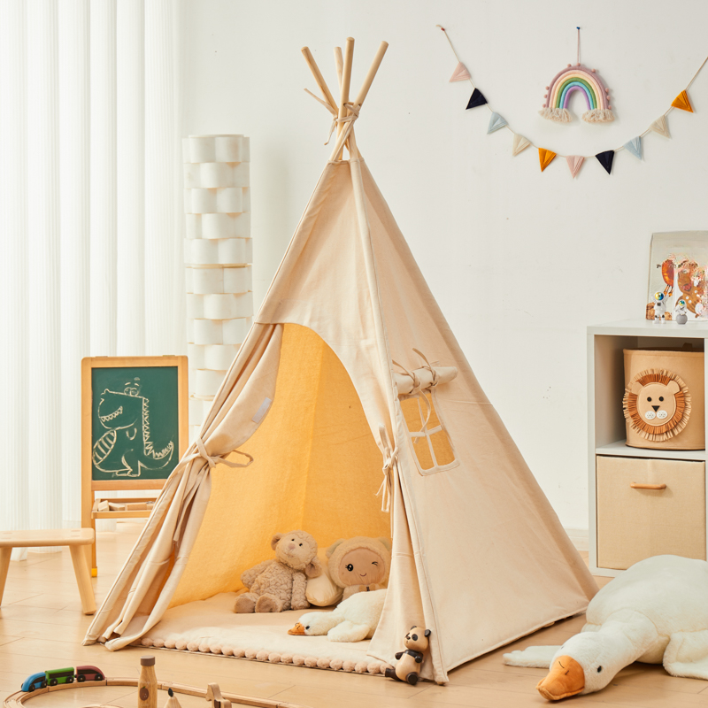 Auburn Indoor Textile Triangle Play Tents with Tent Pole and Windows, Floor & Illuminating Included/Not Included