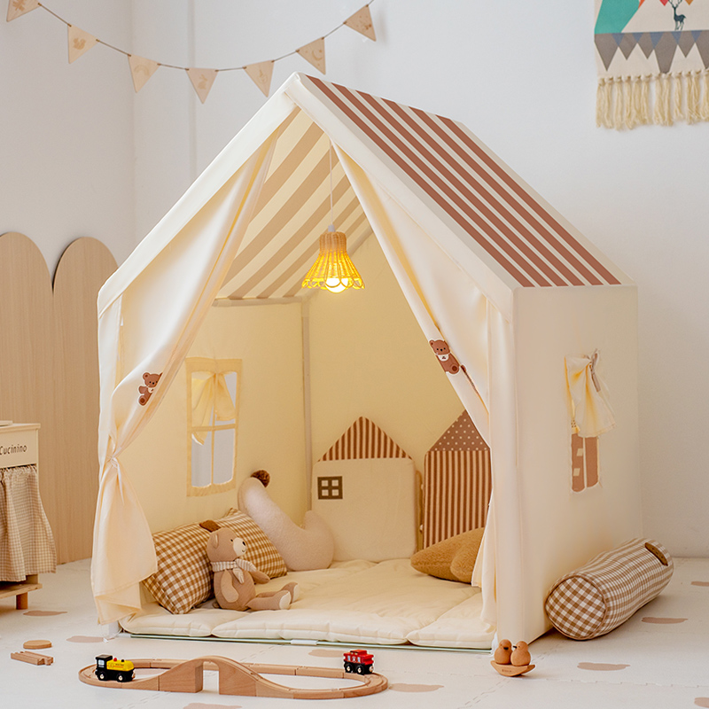 Mixed Colours Medium（3'-5'） Square Textile Cabin& Cottage Play Tents with Tent Pole and Floor