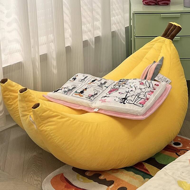 Seats 1 Lime Green/Butter Colour Flannel Food Bean Chair, Pre-Filled Bean Bag Chair, Fill Included