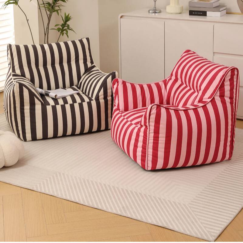 Seats 2/Seats 1 Striped Flannel Beanbag Chair in Rose Filled with Expanded Polypropylene Beans, Pre-Filled Bean Bag Chair