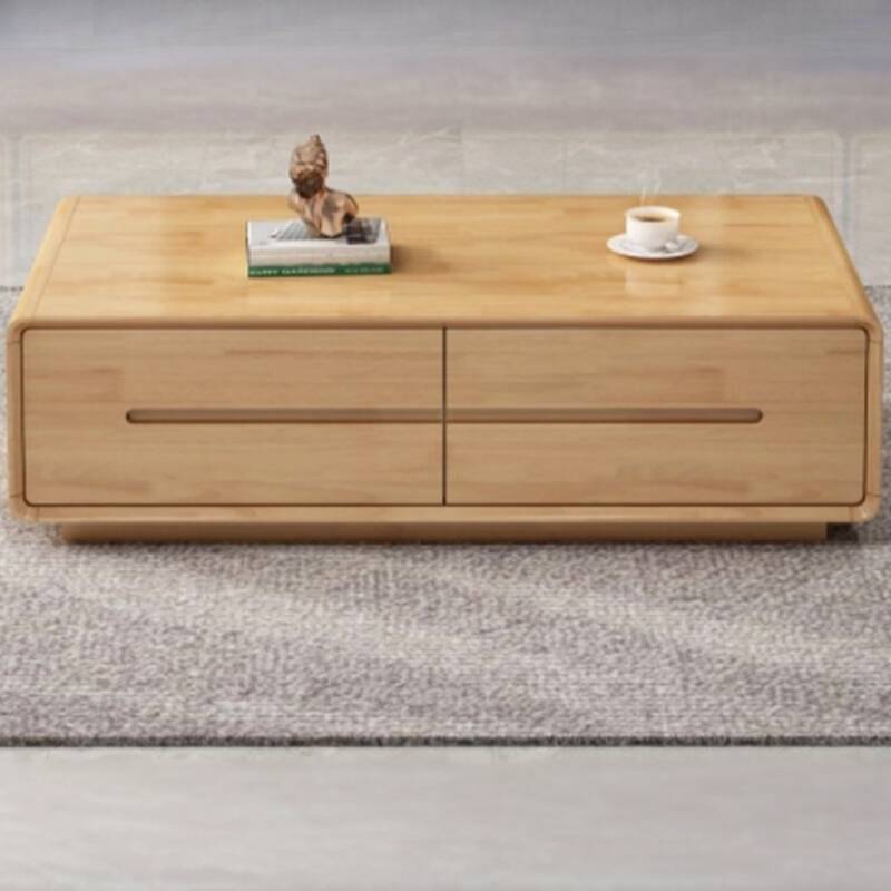 Modern Simple Style Single Gray/White Rectangular Board Game Coffee Table with Block Base, 2 Drawers