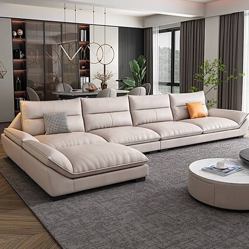 L-Shape Sofa Chaise in Cream, Reversible Orientation with Concealed Support