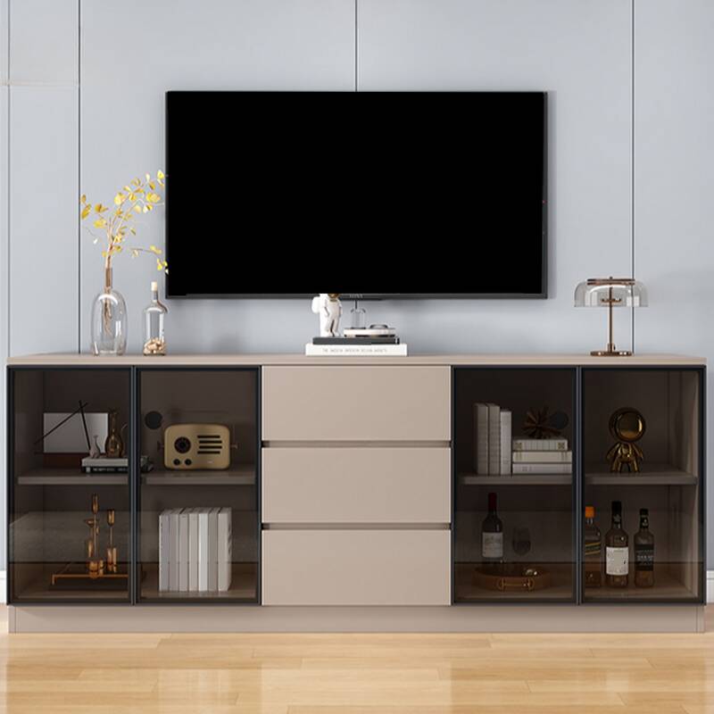 3-Drawer & 2-Cabinet/4 Cabinets Modern Simple Style Lumber TV Stand with Cable Management & Light