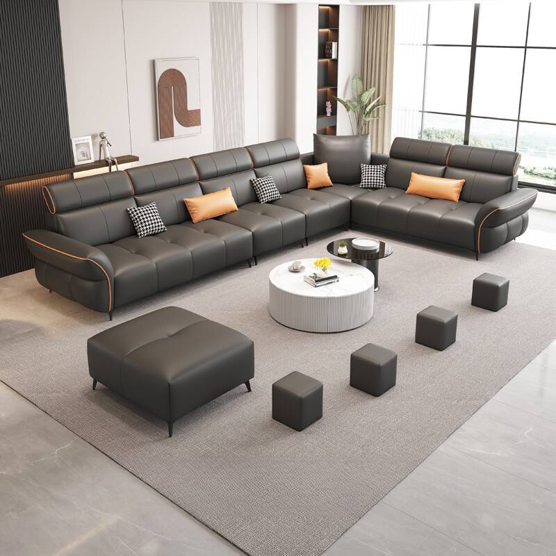 L-Shape Corner Sectional, Seats 7, 6 Piece Set, Right Hand Facing with Button-tufted Details and Adjustable Headrest