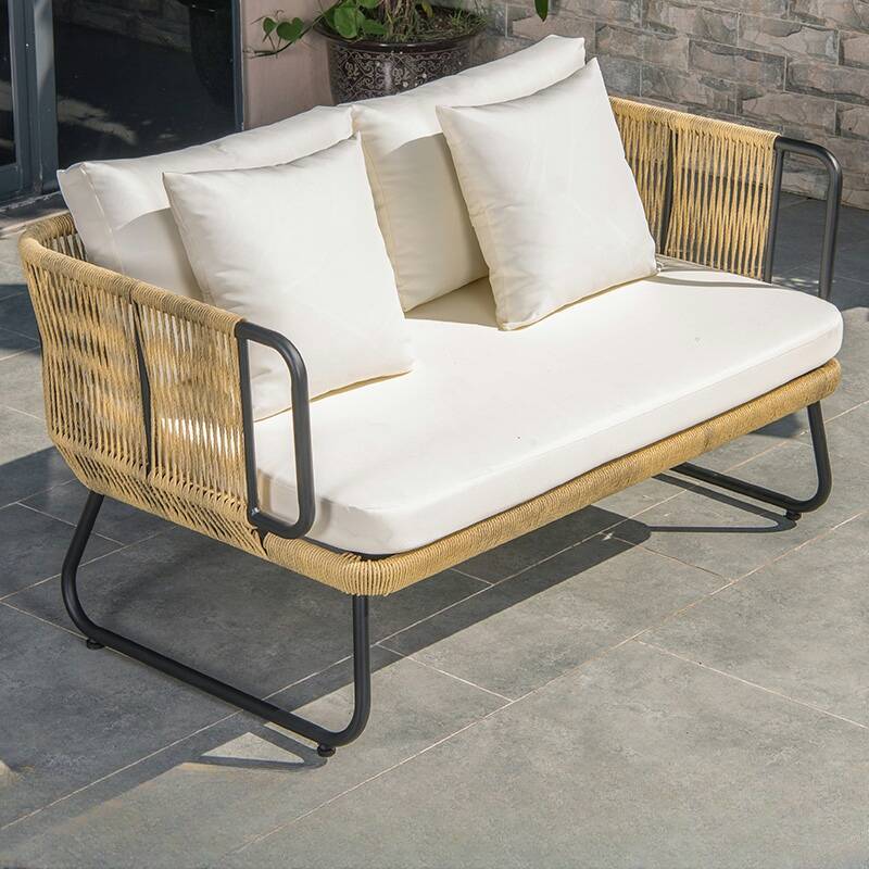 Scandinavian Uv Resistant White Sponge Sofa for 3/for 1/for 2 with Rattan Back, Pillow and Removable Cushion Cover