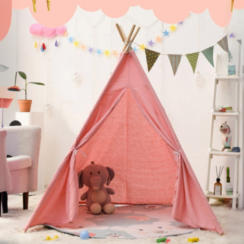 Contemporary Wood Triangular Play Tent, Triangular Shape, Windows, Tent Pole, Medium（3'-5'）/Large(5'-8')/Small（Under 3'）