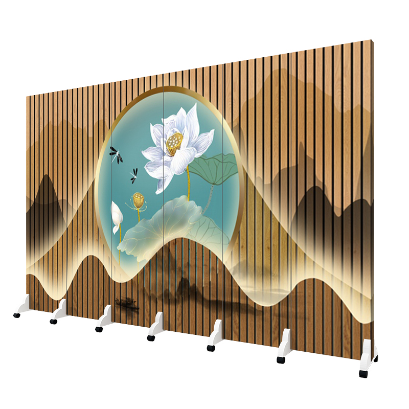 Casual Indoor Cotton Linen Room Screen, Opaque 6 Panels Fold-up with Double Sided Print