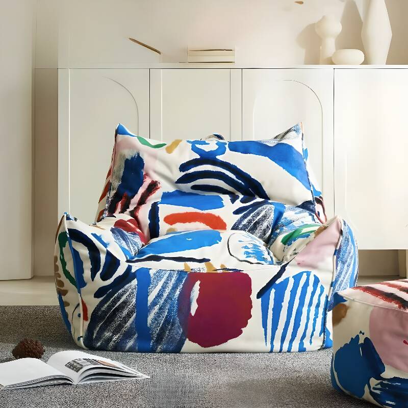Abstract Flannel Bean Chair with Multiple Colours, Ottoman Option, Handy and Transportable