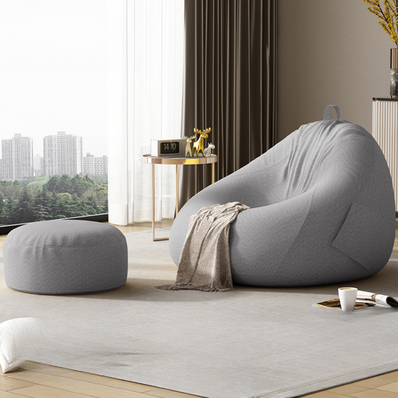 100% Cotton Bean Bag Set with Gray/Tangerine Colour/Peony padded seat, Removable Cover, Container, Expanded Polystyrene Beans, Pre-Filled, Seats 1