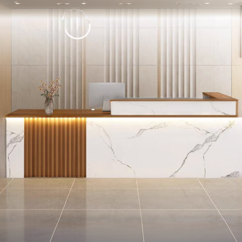 Reception Desk L-Shape with Cupboard Hutch Keyboard Tray Cable Management Desk Return and Filing Cabinet