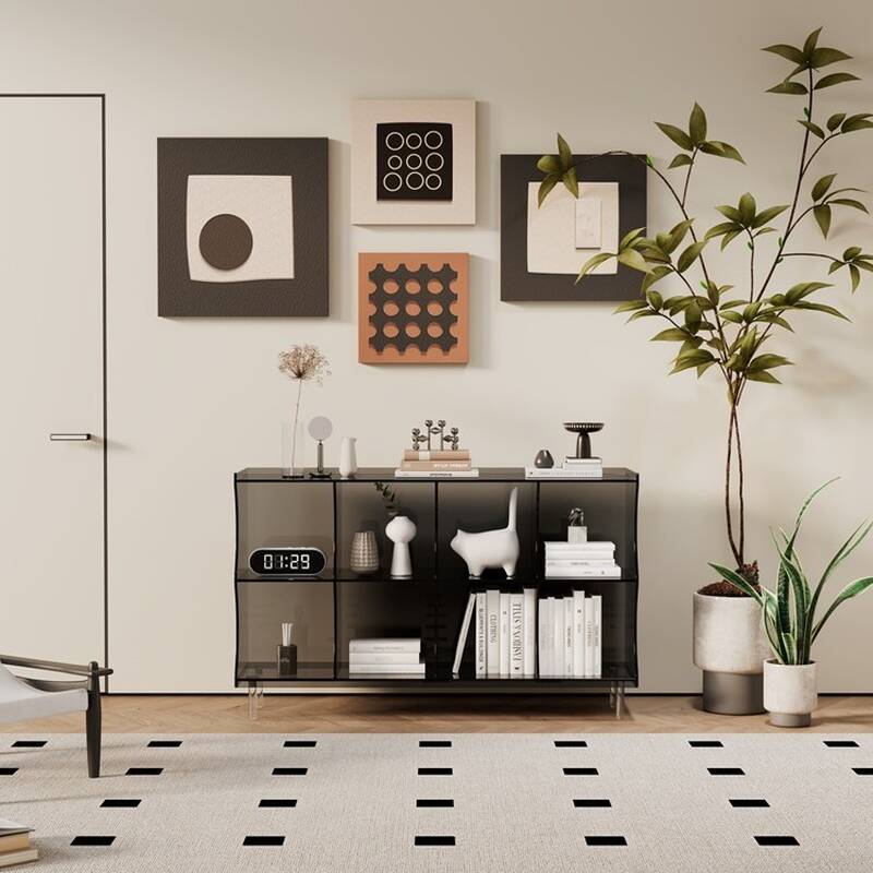 Microwave Shelf Cabinet with 3 Visible Storage Shelves and Plastic/Acrylic Countertop