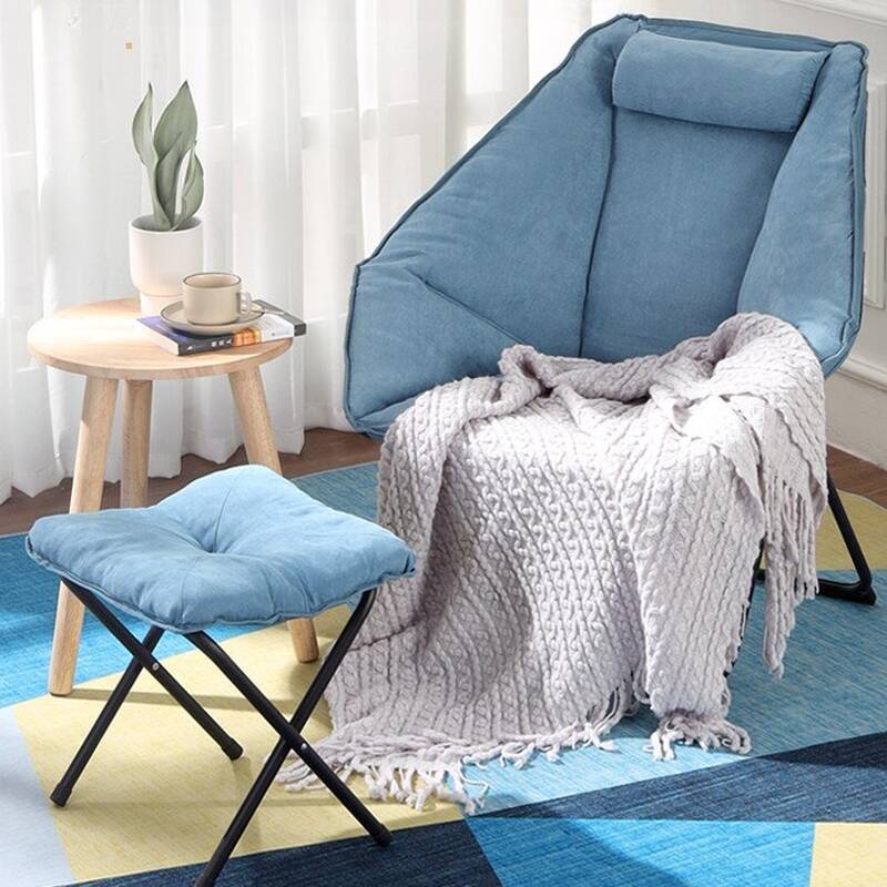 Solid Colour Armless Recliner with Faux Leather Upholstery, Ink Legs, Fold-up Design, Padded, Metal Frame, Non-Rocking Base