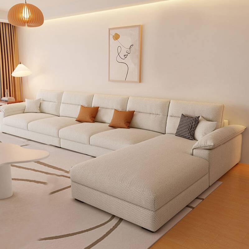 Straight Tear Resistant Sofa with Cushion Back in Ivory, Seats 4/3 Person, Horizontal Orientation, and Recessed Arm