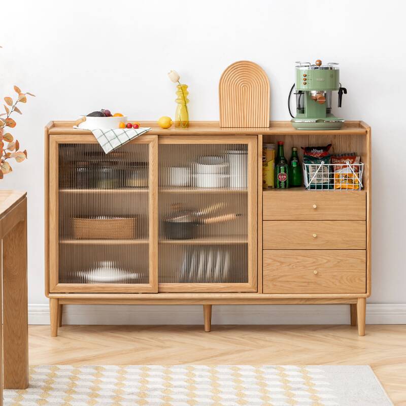 Simple Standard/Narrow Sideboard with 3 Drawers, Cupboard, 1 Shelf, Kitchen Cupboards, and Sliding Doors