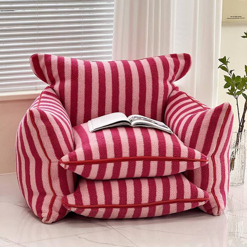 Striped Black/Burgundy Sack Chair with Armrest
