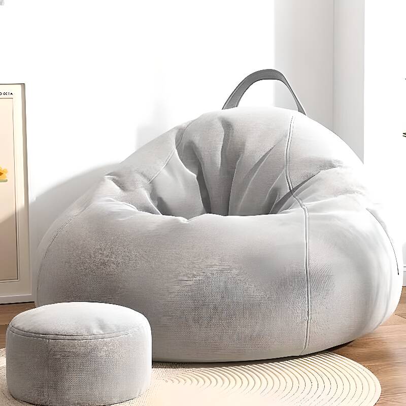 Solid Colour Microfiber Sack Chair in Light Gray/Dark Blue/Caramel, Seats 1, Pre-Filled Bean Bag