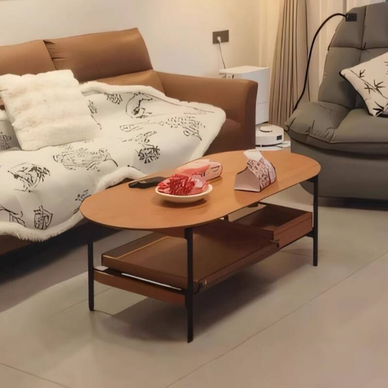 Postmodern Single Slate Top Elliptical Coffee Table with Repository on 4 Legs