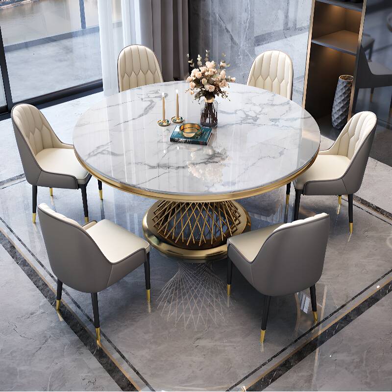 Art Deco Marble Stone Dining Table Set Available for 4, 6, or 8 People