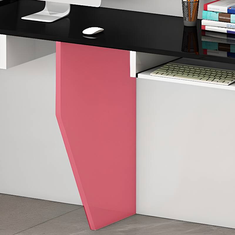 L-Shape Desk with Cabinet, Locking Drawer, Hutch, Keyboard Tray, Desk Return, Cocoa/Azure/Lemon Colour Top, and Filing Cabinet