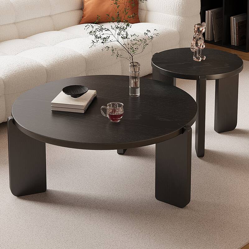 Nested Solid Oak Rounded Side Table for Living Room