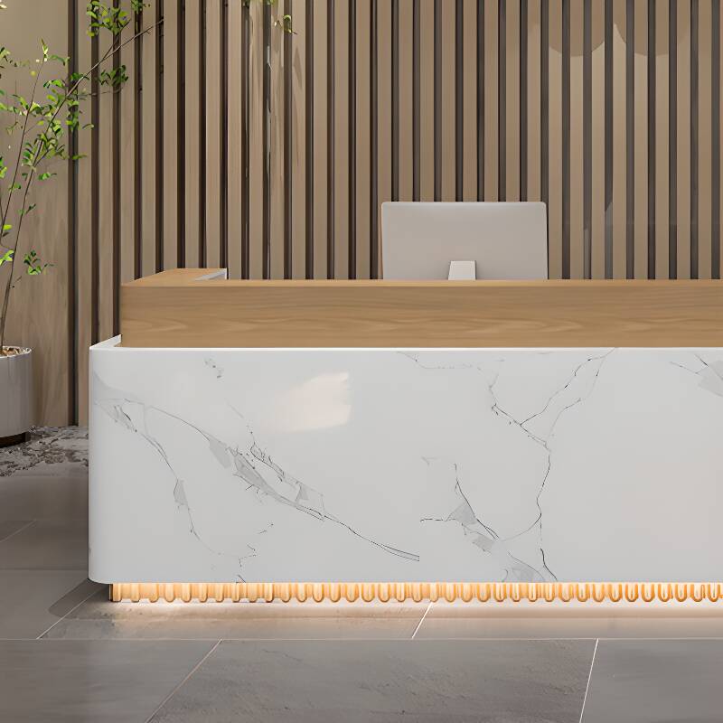 Reception Desk Rectangle with Cupboard Hutch Keyboard Tray Cable Management and Filing Cabinet, Manufactured Wood Top