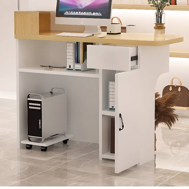 Reception Desk Rectangular with 1 Cabinet Hutch Cable Management and Filing Cabinet, Manufactured Wood Top in Wood Grain