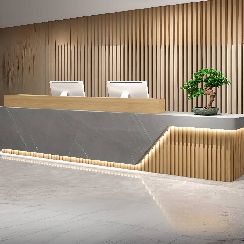 Rectangular Reception Desk with 1 or 2 Cabinets, Hutch, Cable Management, Filing Cabinet, and Manufactured Wood Top