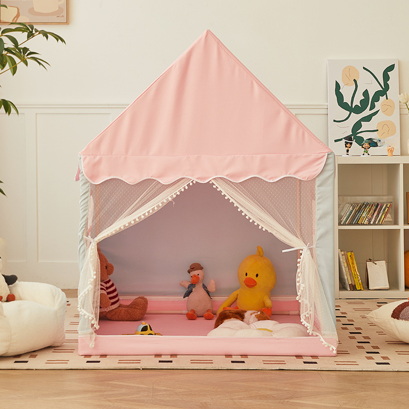 Square Indoor Textile Play Tents with Tent Pole for Kids, Windows & Floor Included
