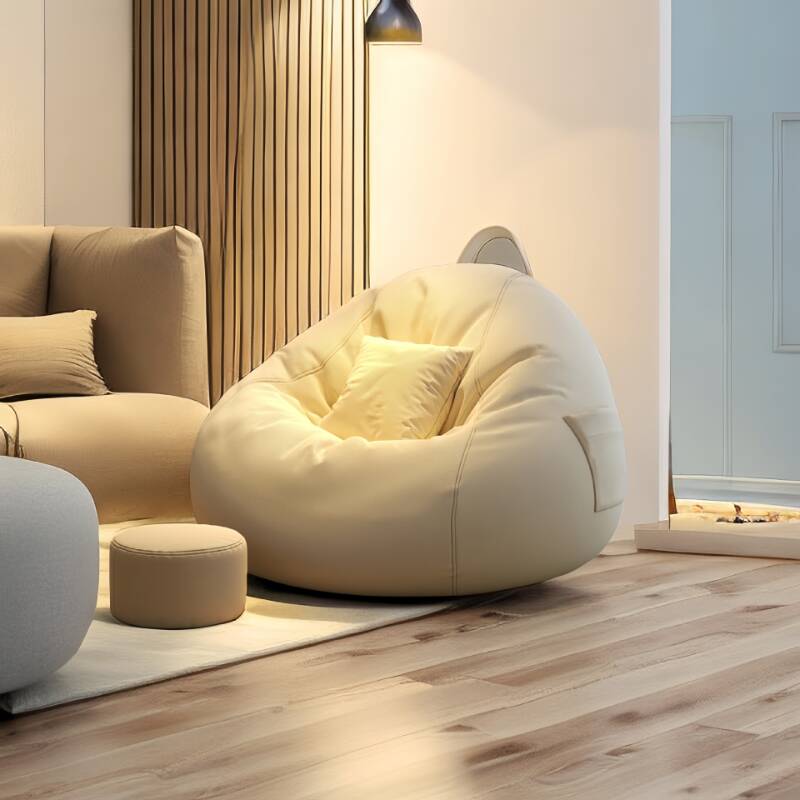 Versatile Bean Bag Set with Cotton Linen Upholstery in Light Gray/Lime Green/Citrus, Pre-Filled with Expanded Polystyrene Beans, Seats 1, Removable Cover, and Storage Receptacle